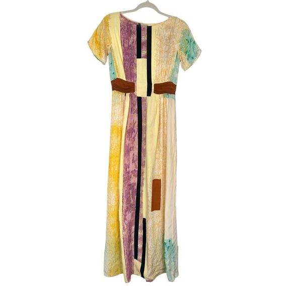 Anthropologie H by Helen Bullock Penelope Dress Silk Maxi sz 4 Abstract Yellow - Picture 2 of 16
